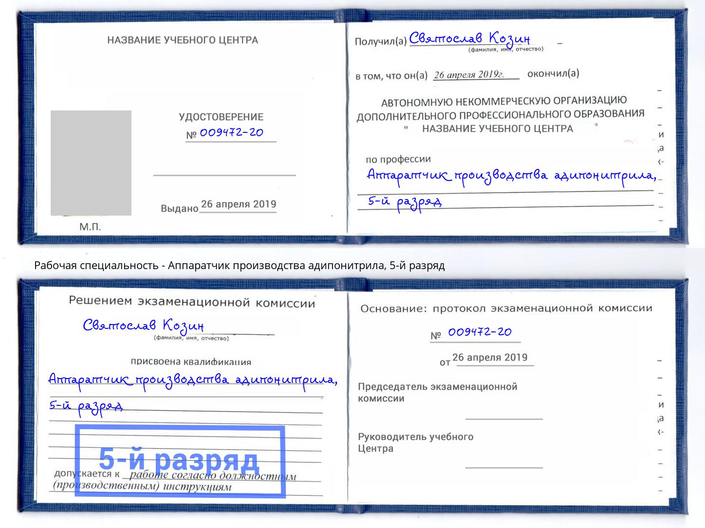 корочка 5-й разряд Аппаратчик производства адипонитрила Димитровград