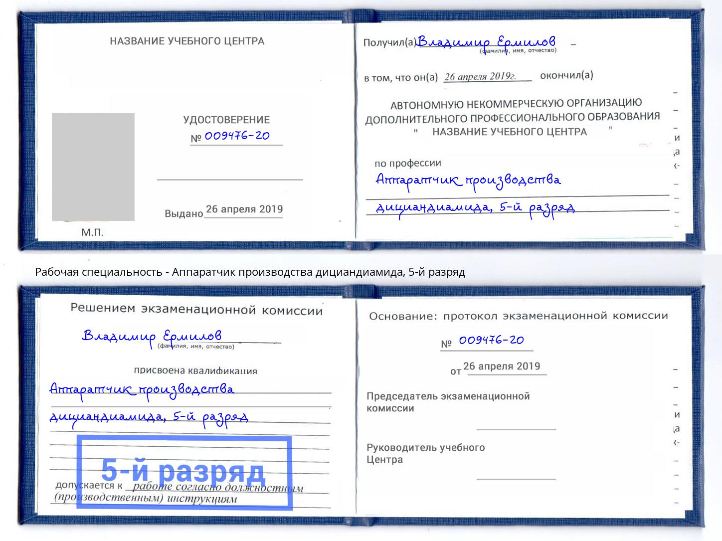 корочка 5-й разряд Аппаратчик производства дициандиамида Димитровград