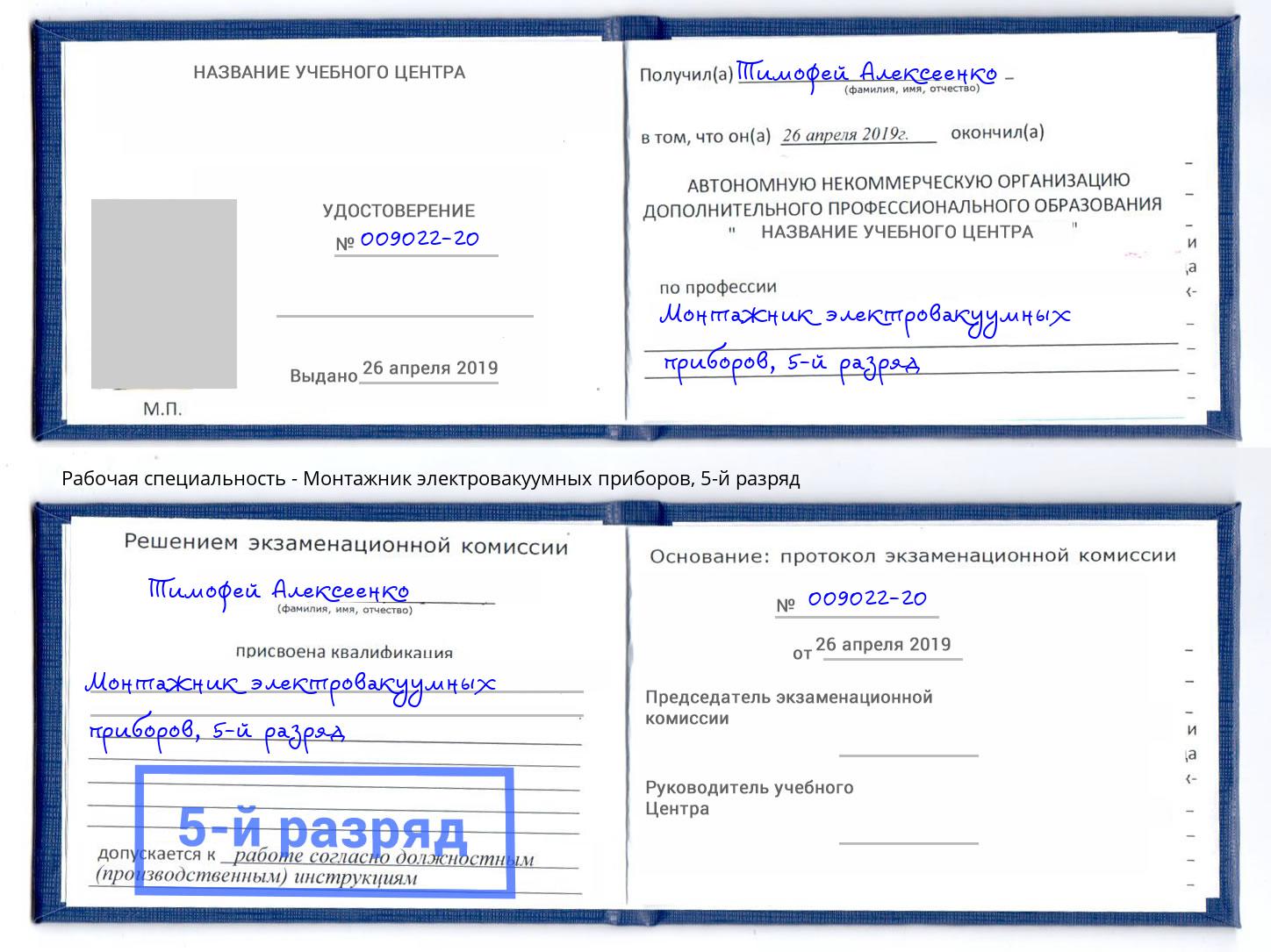 корочка 5-й разряд Монтажник электровакуумных приборов Димитровград