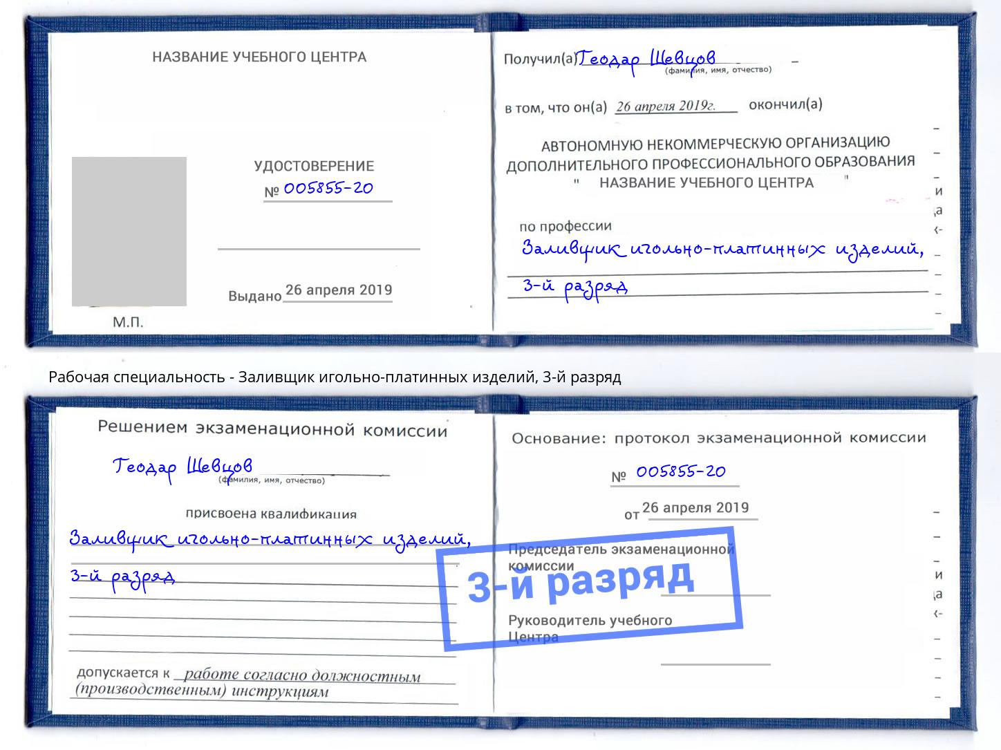 корочка 3-й разряд Заливщик игольно-платинных изделий Димитровград