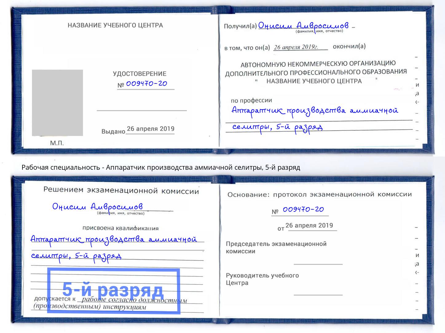 корочка 5-й разряд Аппаратчик производства аммиачной селитры Димитровград