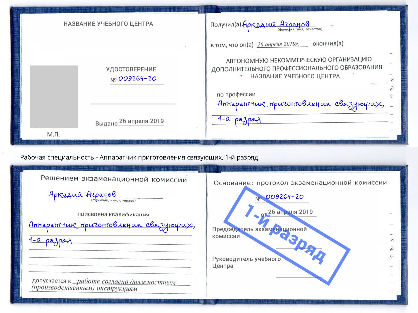 корочка 1-й разряд Аппаратчик приготовления связующих Димитровград