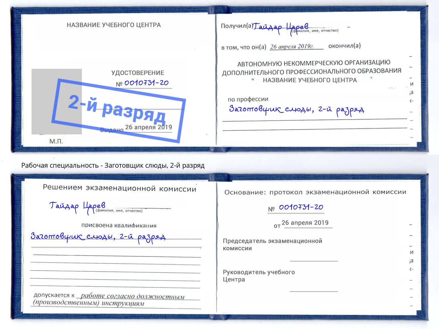 корочка 2-й разряд Заготовщик слюды Димитровград