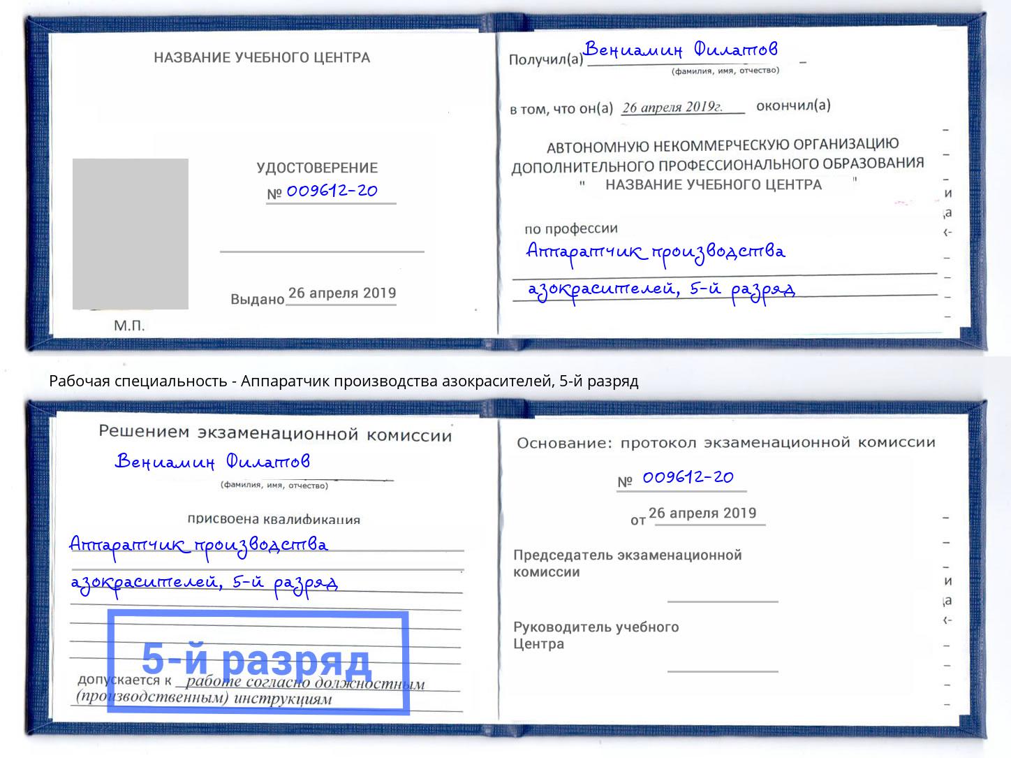 корочка 5-й разряд Аппаратчик производства азокрасителей Димитровград