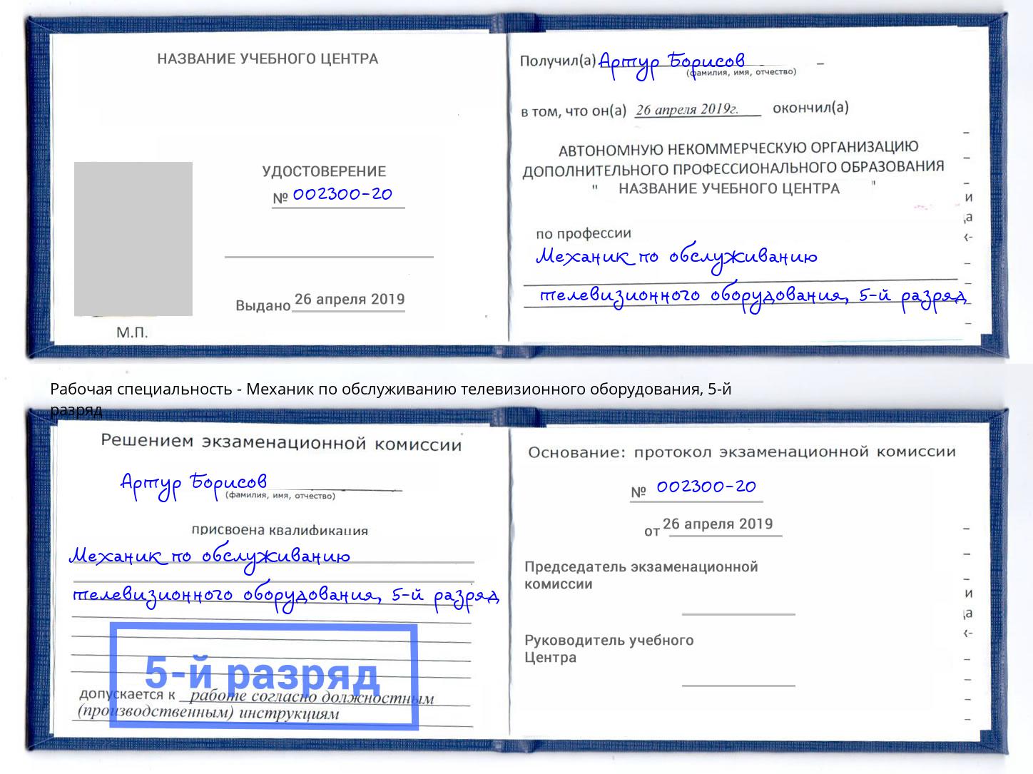 корочка 5-й разряд Механик по обслуживанию телевизионного оборудования Димитровград