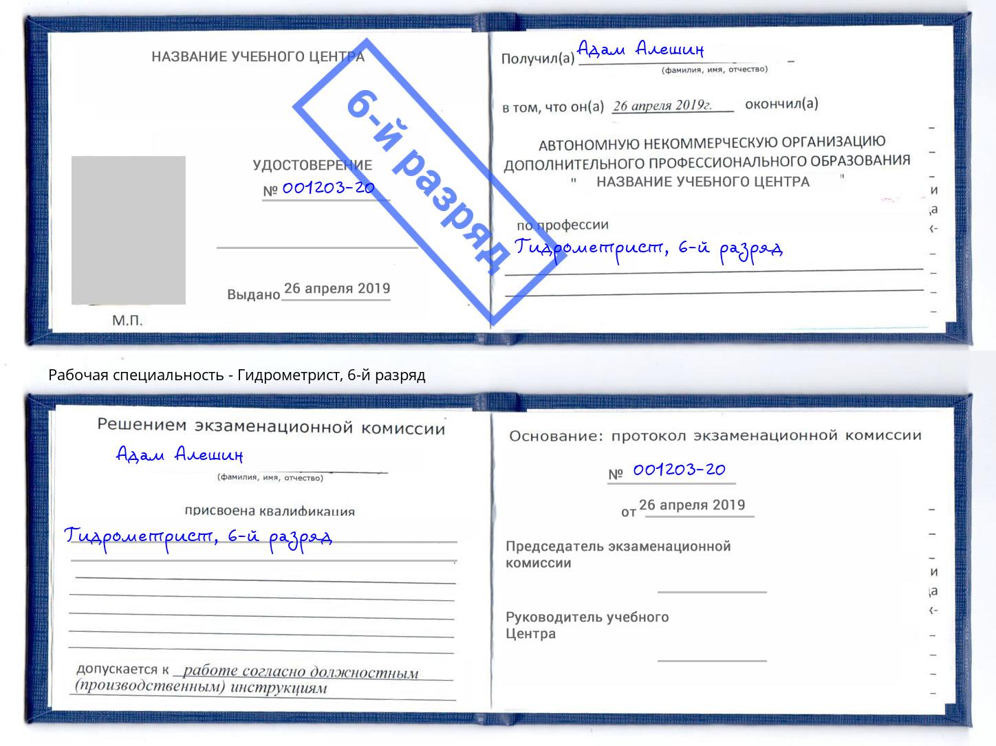 корочка 6-й разряд Гидрометрист Димитровград