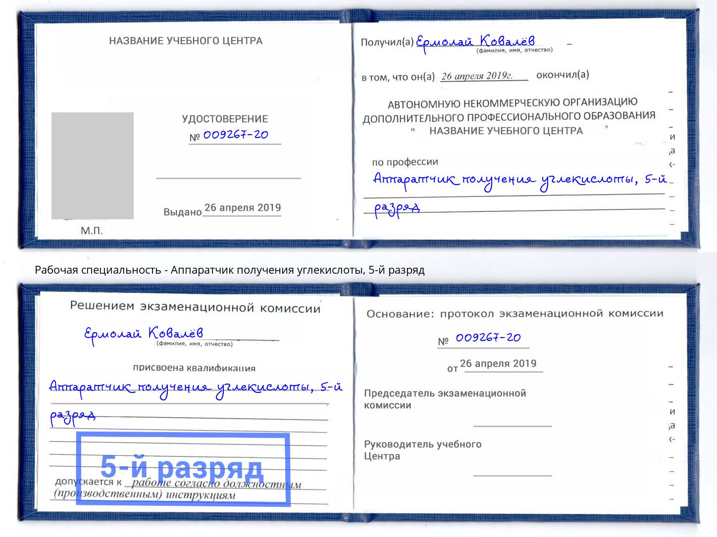 корочка 5-й разряд Аппаратчик получения углекислоты Димитровград