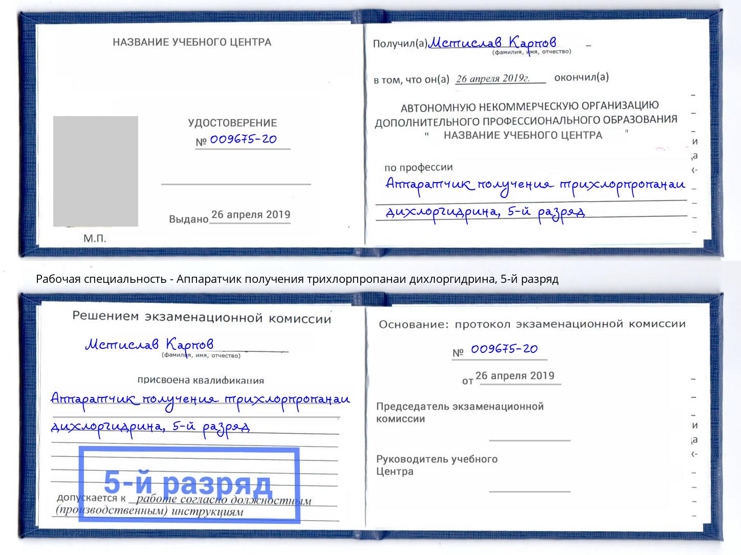 корочка 5-й разряд Аппаратчик получения трихлорпропанаи дихлоргидрина Димитровград