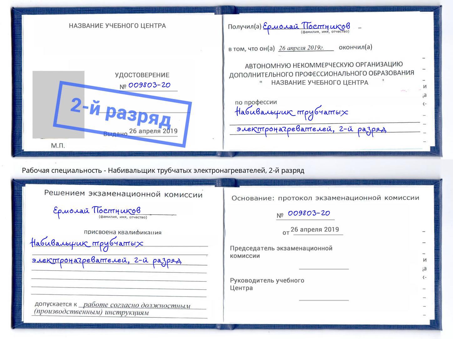 корочка 2-й разряд Набивальщик трубчатых электронагревателей Димитровград