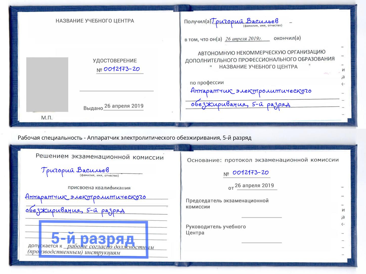 корочка 5-й разряд Аппаратчик электролитического обезжиривания Димитровград