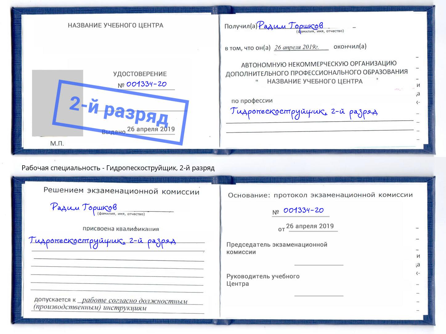 корочка 2-й разряд Гидропескоструйщик Димитровград