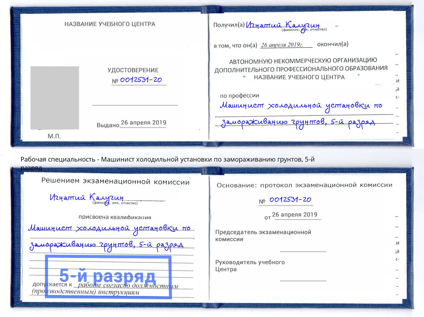корочка 5-й разряд Машинист холодильной установки по замораживанию грунтов Димитровград