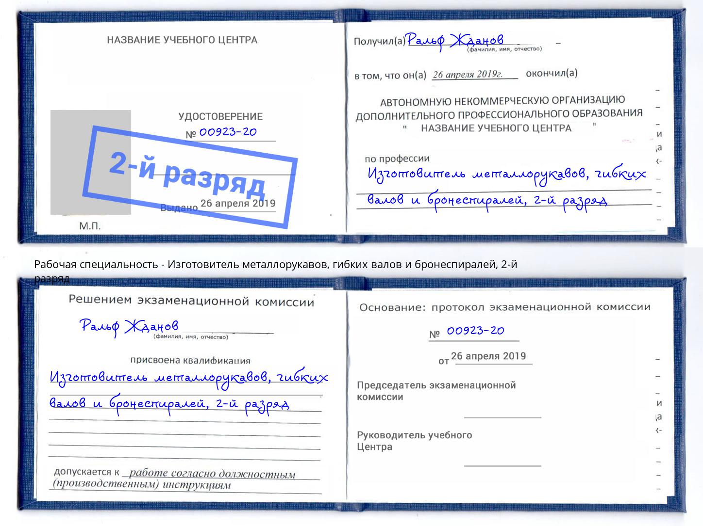 корочка 2-й разряд Изготовитель металлорукавов, гибких валов и бронеспиралей Димитровград